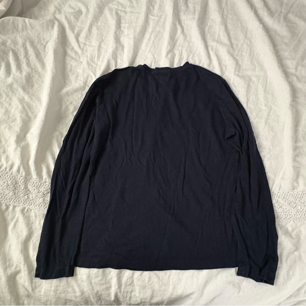 Rough Linen Large 100% Linen Long Sleeve Top Blouse Patch Pocket Navy Blue Touch — image 6 of 6
